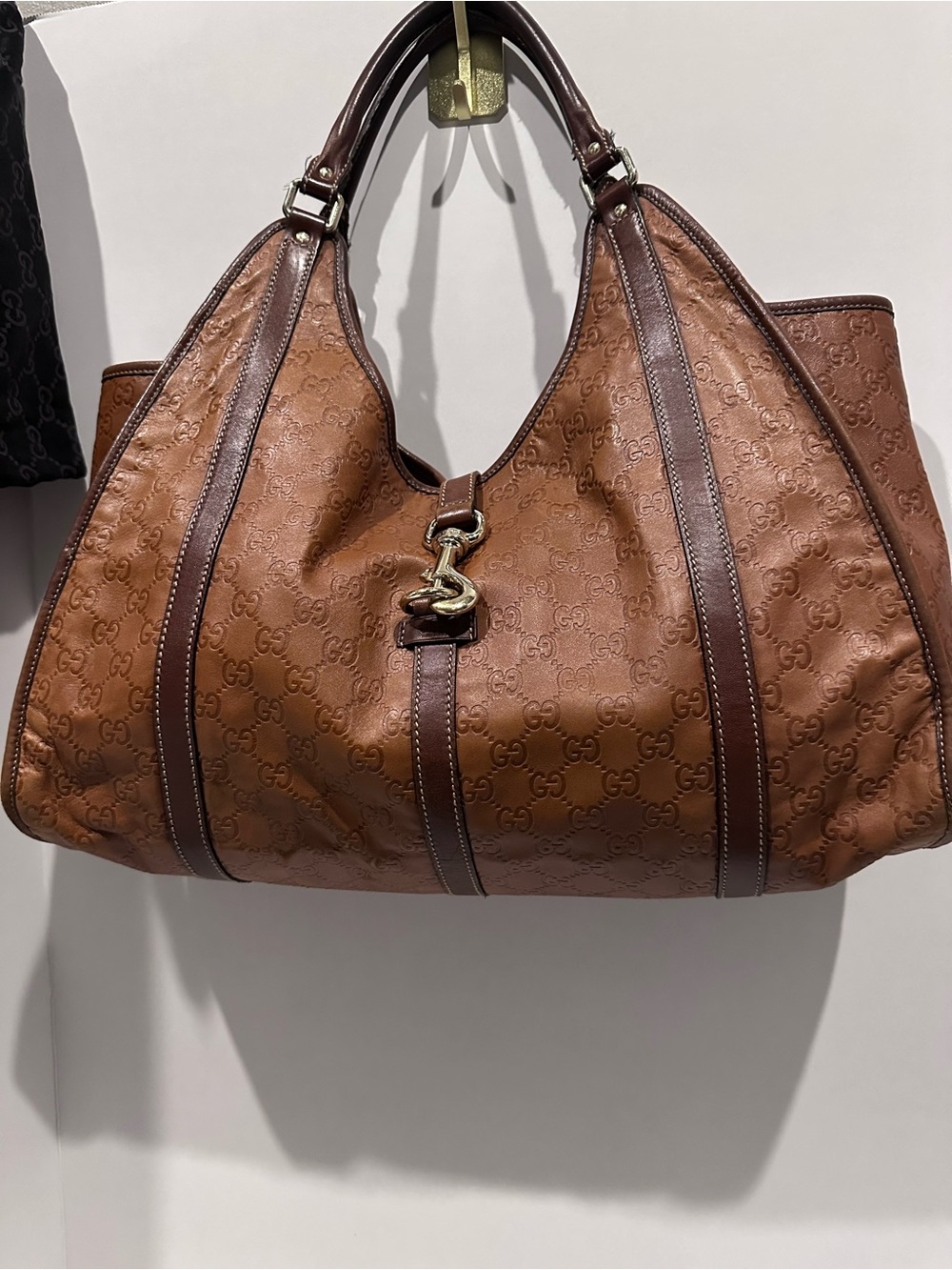 205D - Gucci Abbey Guccissima Brown Leather Horsebit Tote Bag 130736 Vintage